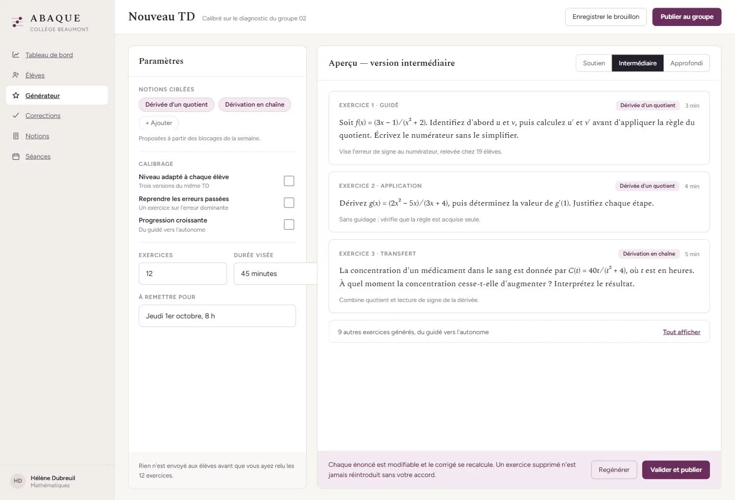Générateur de TD Abaque : exercices calibrés sur les blocages du groupe, du guidé à l’autonome