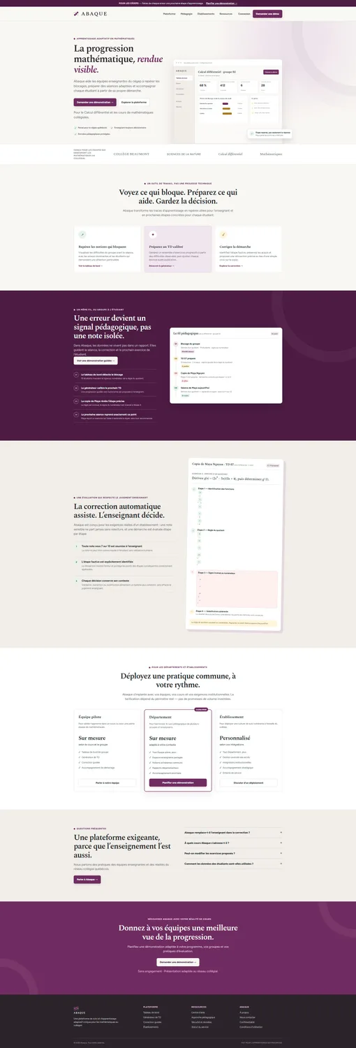 Site Abaque : la progression mathématique rendue visible pour les enseignants et les établissements