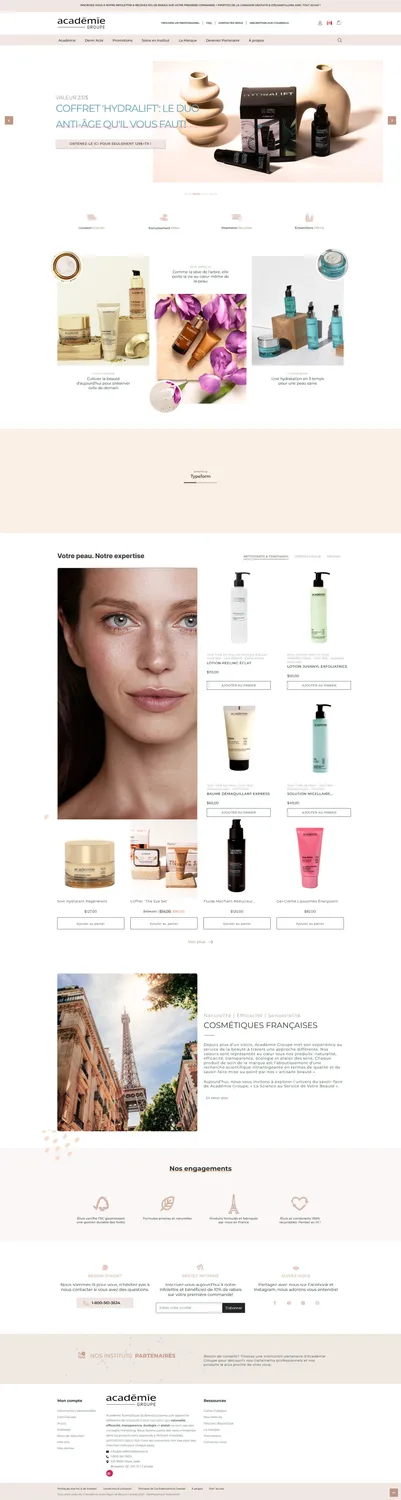 Boutique Académie Scientifique de Beauté : coffrets, gammes de soins et engagements de la marque