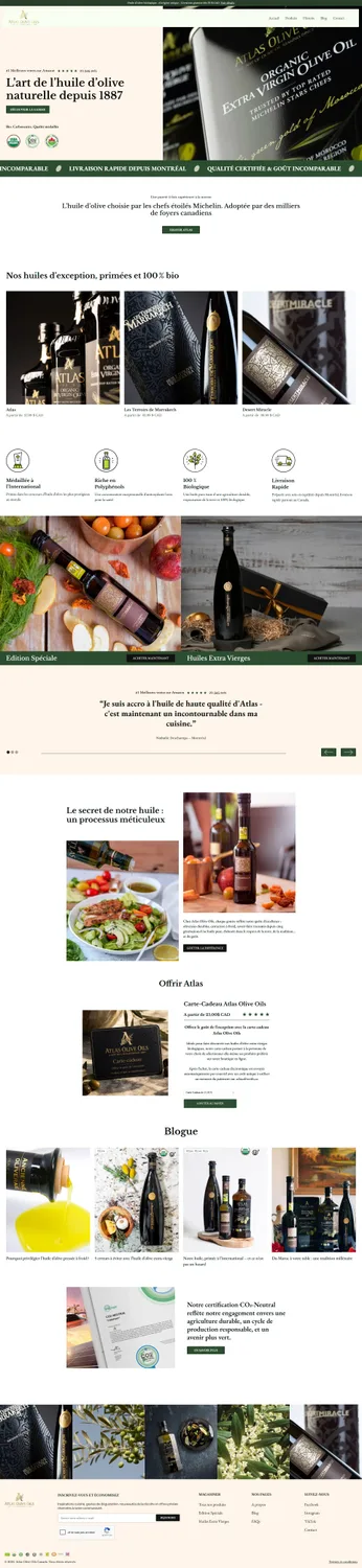 Boutique Atlas Olive Oils : gamme d’huiles d’olive extra vierges primées et récit de marque