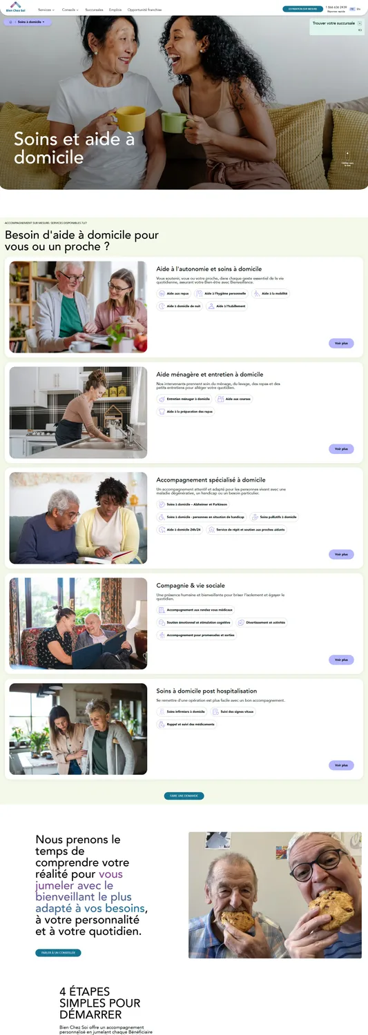 Site Bien Chez Soi : services de soins à domicile, parcours de demande et couverture au Québec