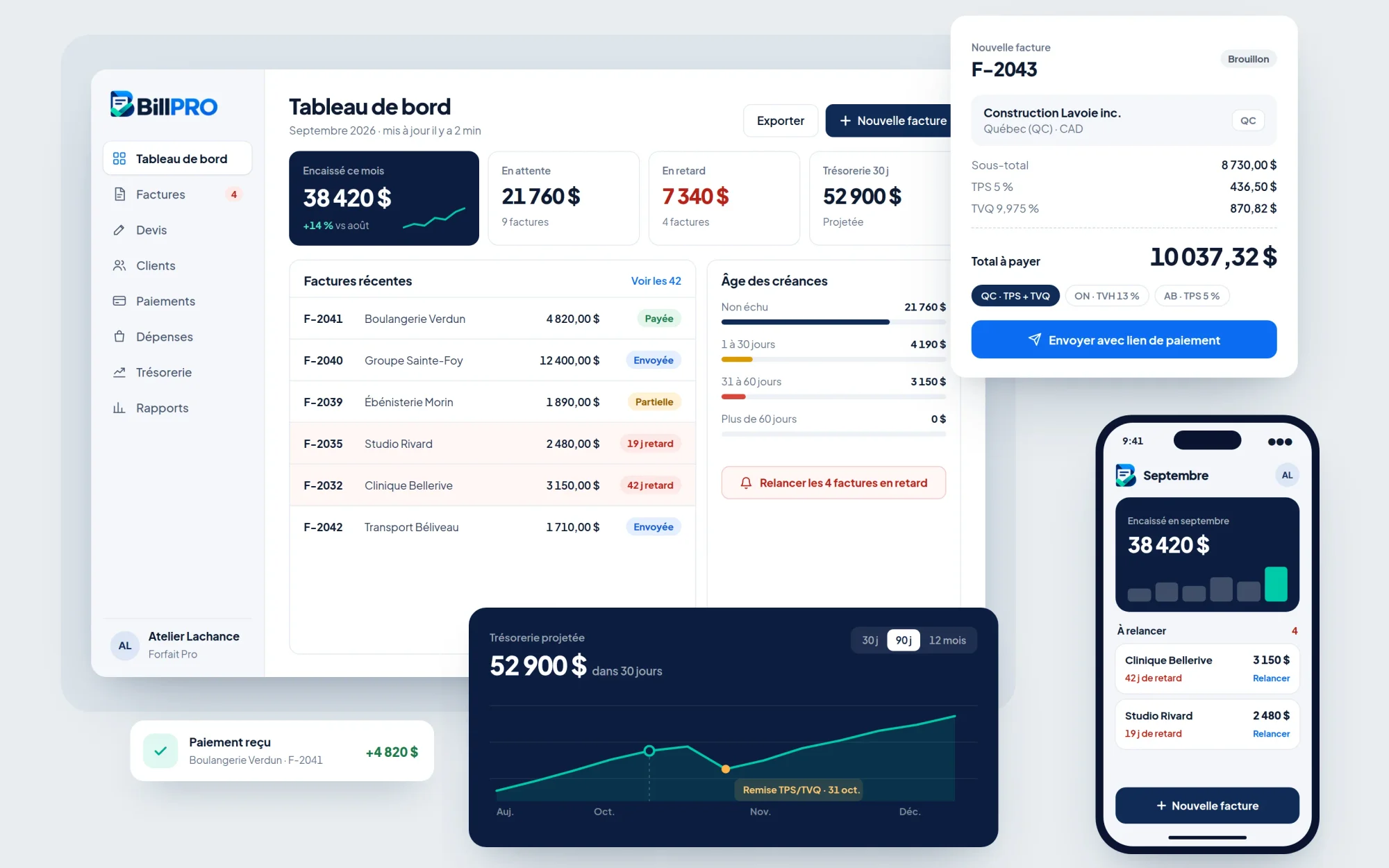 Concept visual of a BillPRO invoice management interface
