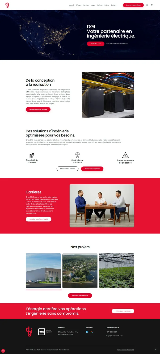 Site de DGI Experts-conseils : services d’ingénierie électrique, carrières et projets réalisés