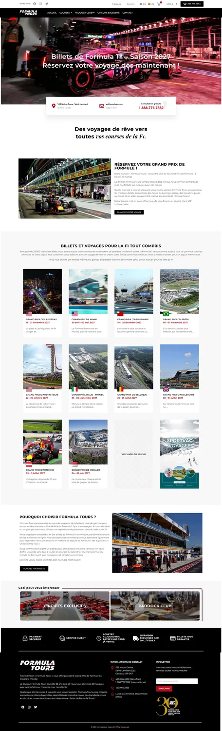 Site Formula Tours : billets et forfaits pour les Grands Prix de Formule 1 de la saison 2027, circuits exclusifs et Paddock Club