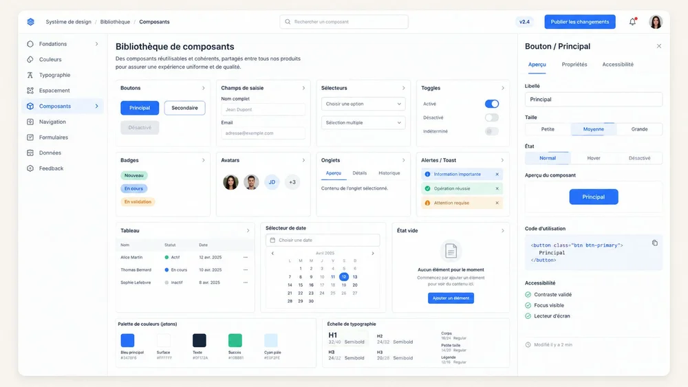 Maquette illustrative d’un système de design React