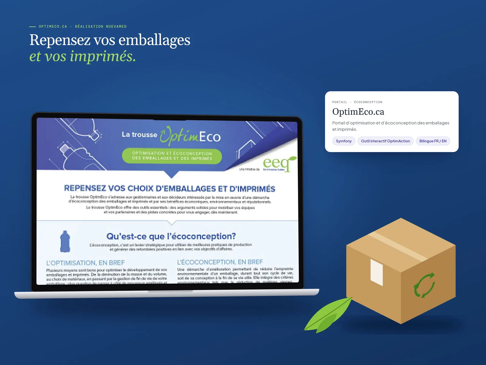 Présentation OptimEco.ca : portail d’optimisation et d’écoconception des emballages et imprimés, bilingue, avec outil interactif OptimAction