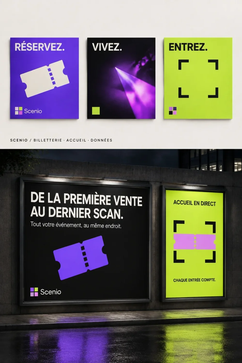 Scenio concept campaign visual: tickets, guest reception and access control