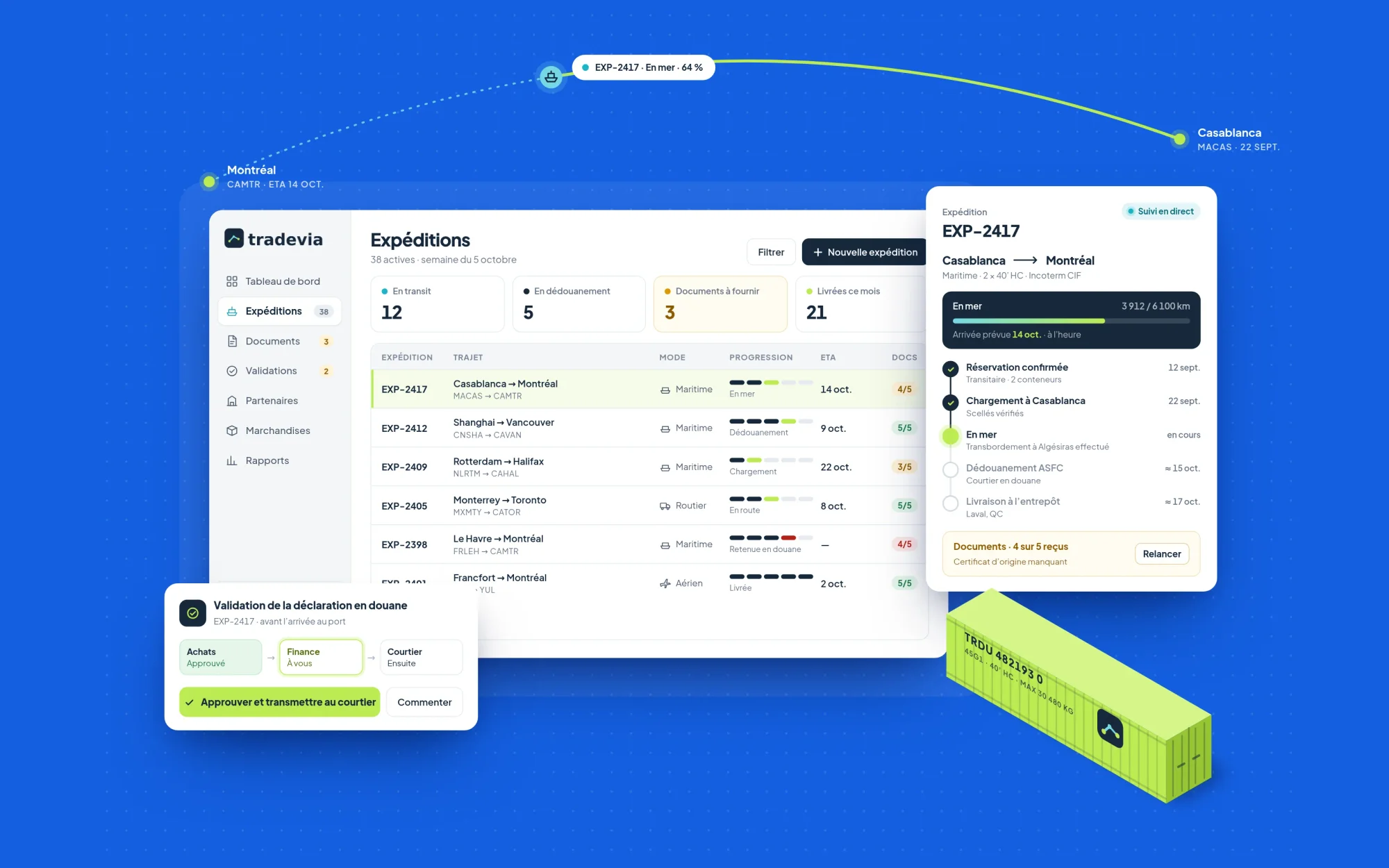 Tradevia concept visual showing shipment tracking